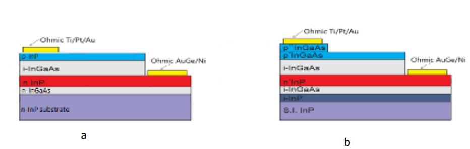 InGaAs/InP p-i-n光电二极管的截面示意图
